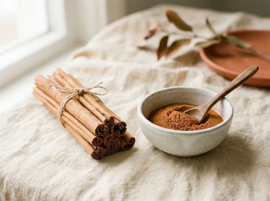 Bâtons de cannelle de Ceylan et poudre dans un bol